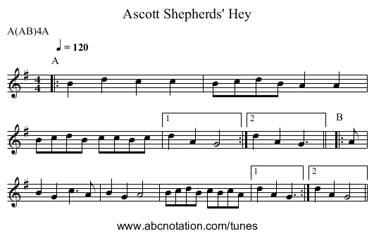 Shepherds' Hey, Ascott - staff notation