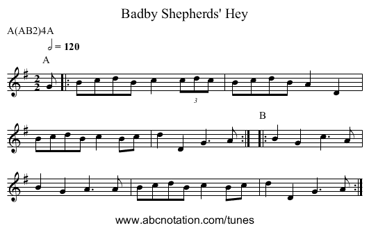 Shepherds' Hey, Badby - staff notation