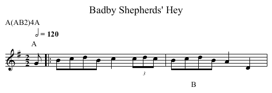 Shepherds' Hey, Badby - staff notation