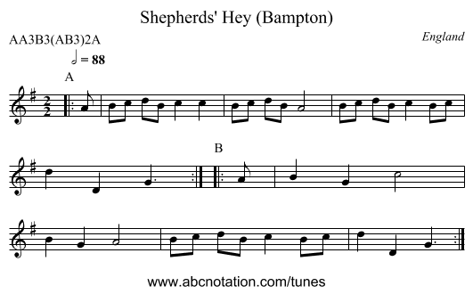 Shepherds' Hey (Bampton) - staff notation