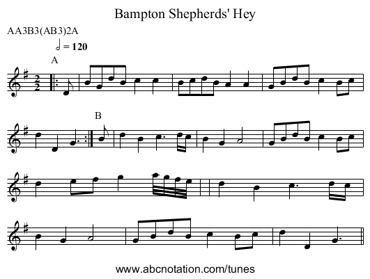 Shepherds' Hey, Bampton - staff notation