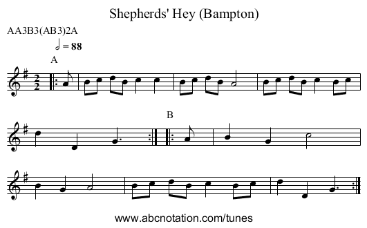 Shepherds' Hey (Bampton) - staff notation