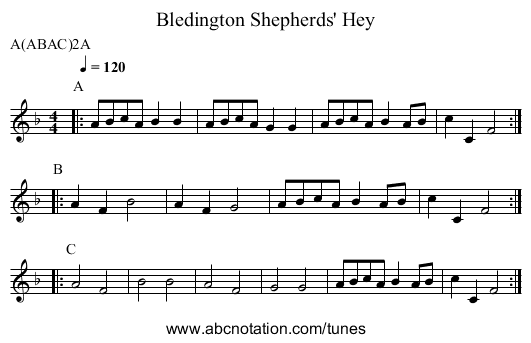 Shepherds' Hey, Bledington - staff notation