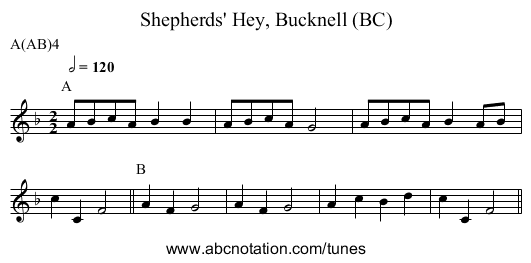 Shepherds' Hey, Bucknell (BC) - staff notation