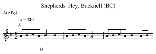 Shepherds' Hey, Bucknell (BC) - staff notation