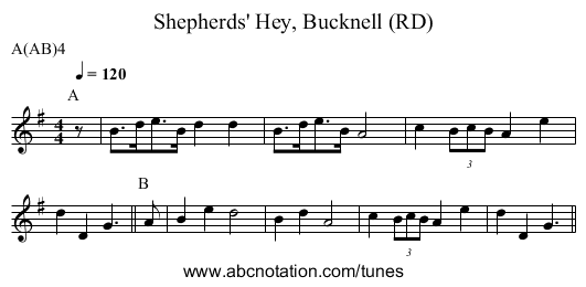 Shepherds' Hey, Bucknell (RD) - staff notation