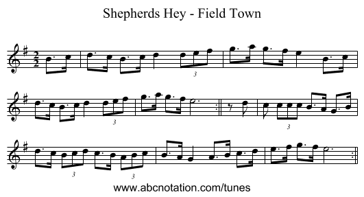 Shepherds Hey - Field Town - staff notation
