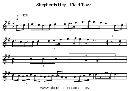 Shepherds Hey - Field Town - staff notation