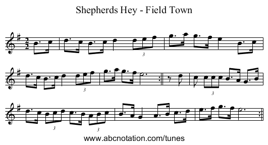 Shepherds Hey - Field Town - staff notation