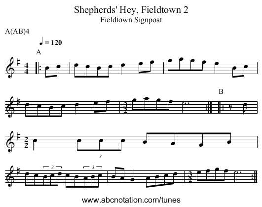 Shepherds' Hey, Fieldtown 2 - staff notation