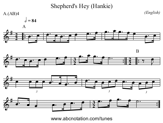Shepherd's Hey (Hankie) - staff notation