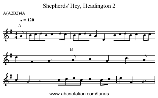 Shepherds' Hey, Headington 2 - staff notation