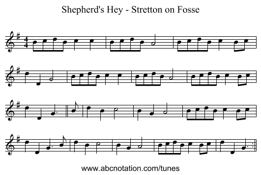 Shepherd's Hey - Stretton on Fosse - staff notation