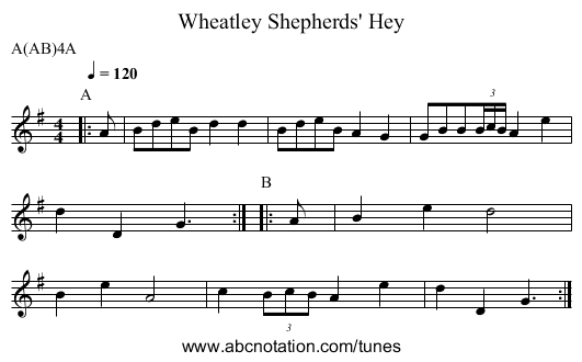 Shepherds' Hey, Wheatley - staff notation
