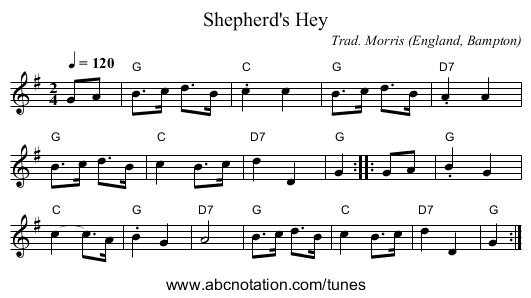 Shepherd's Hey - staff notation