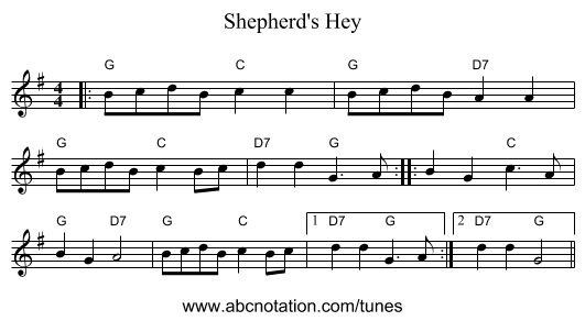 Shepherd's Hey - staff notation