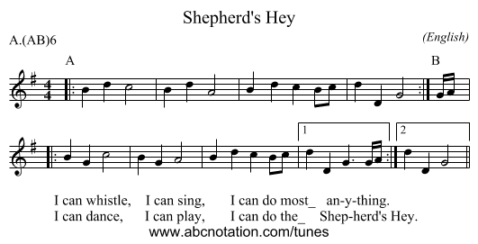 Shepherd's Hey - staff notation
