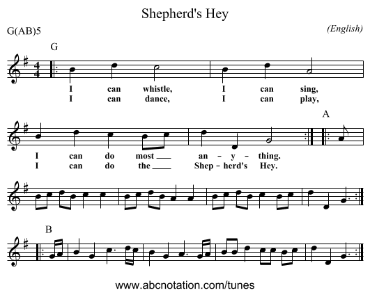 Shepherd's Hey - staff notation