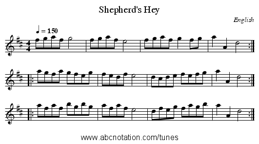 Shepherd's Hey - staff notation
