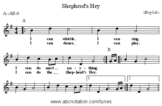 Shepherd's Hey - staff notation