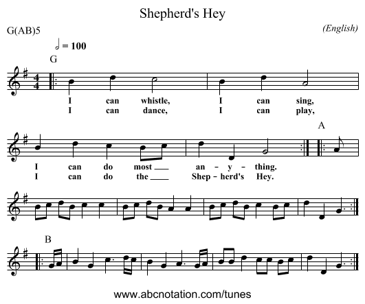 Shepherd's Hey - staff notation