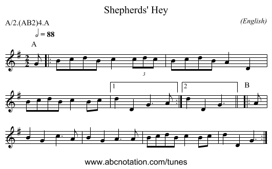Shepherds' Hey - staff notation