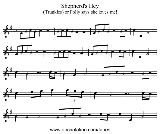 Shepherd's Hey - staff notation