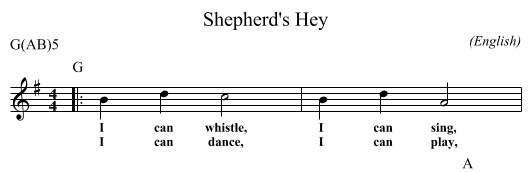 Shepherd's Hey - staff notation