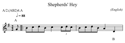 Shepherds' Hey - staff notation