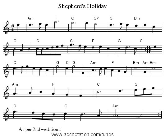 Shepherd's Holiday - staff notation