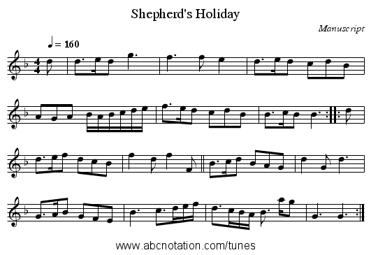 Shepherd's Holiday - staff notation