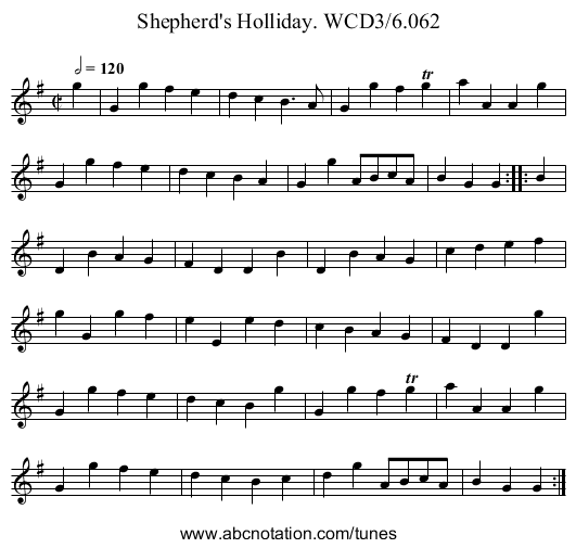 Shepherd's Holliday. WCD3/6.062 - staff notation