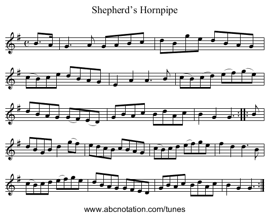 Shepherd’s Hornpipe - staff notation