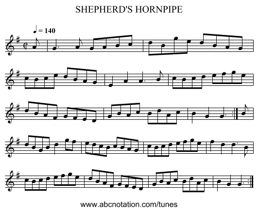 SHEPHERD'S HORNPIPE - staff notation