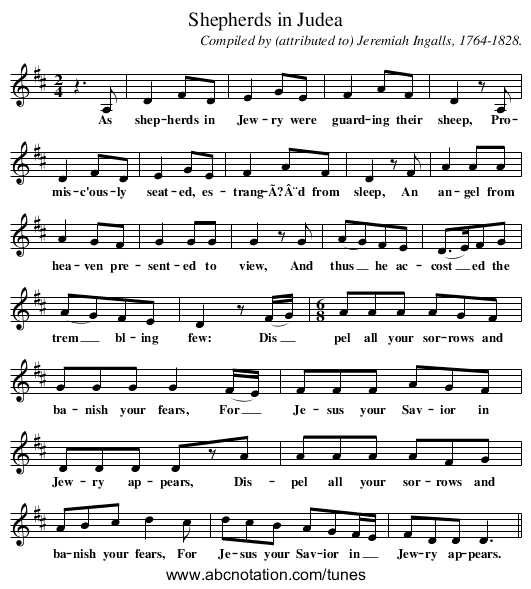 Shepherds in Judea - staff notation