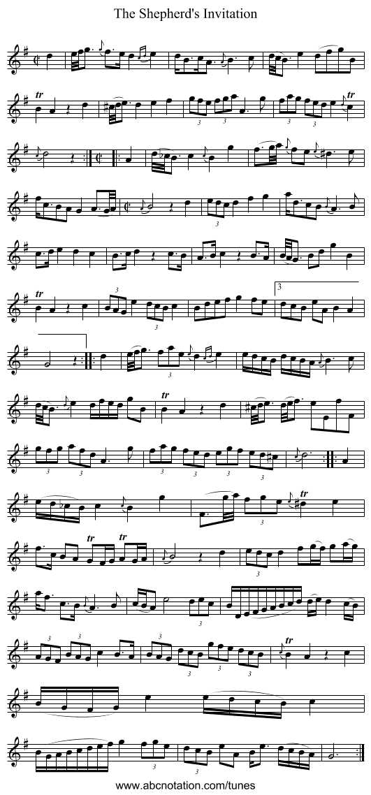 Shepherd's Invitation, The - staff notation