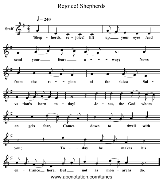Shepherds, Rejoice! - staff notation