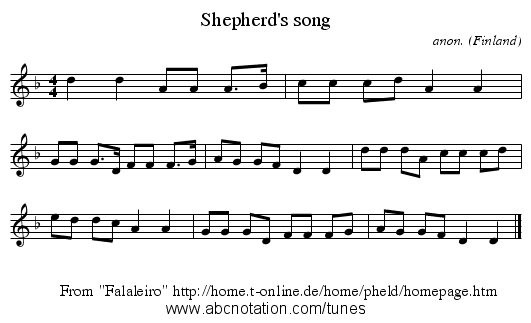 Shepherd's song - staff notation