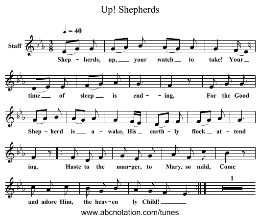 Shepherds, Up! - staff notation