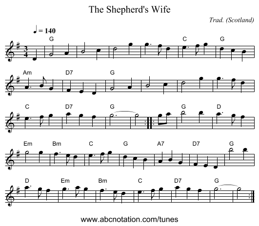 Shepherd's Wife, The - staff notation