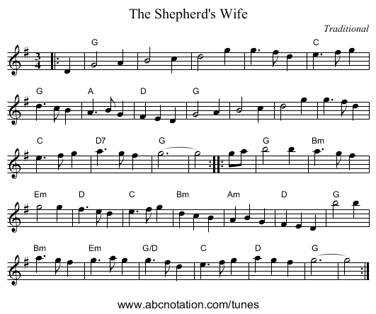 Shepherd's Wife, The - staff notation
