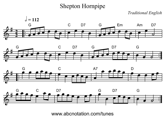 Shepton Hornpipe - staff notation