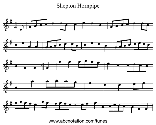 Shepton Hornpipe - staff notation