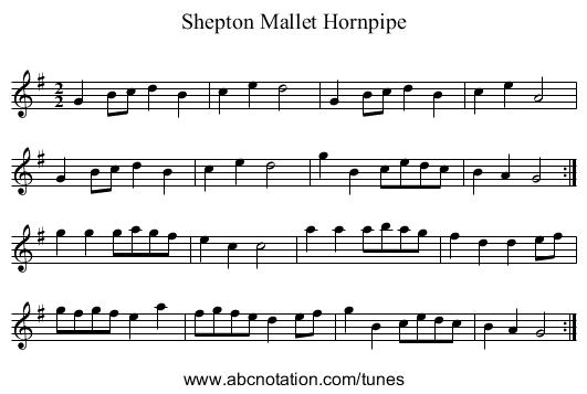 Shepton Mallet Hornpipe - staff notation