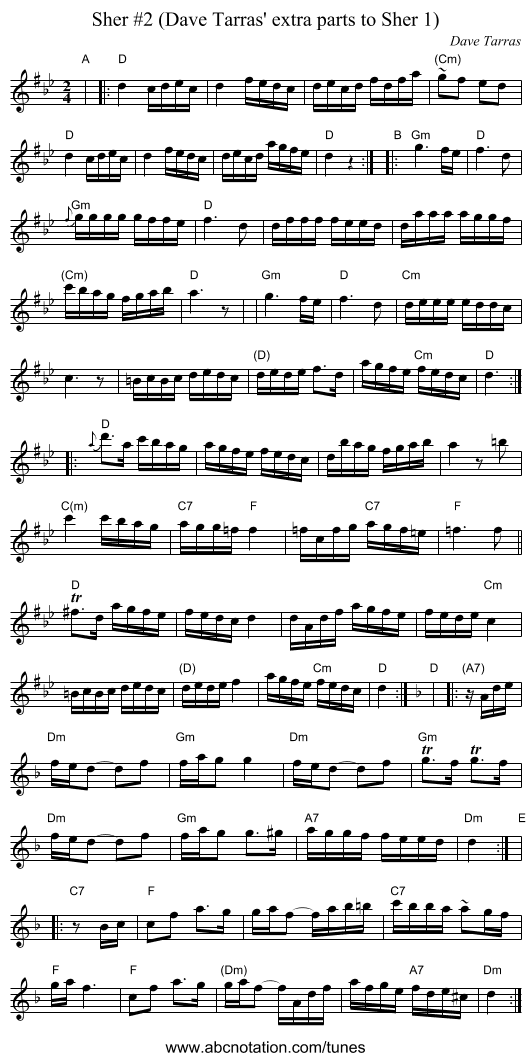 Sher #2 (Dave Tarras' extra parts to Sher 1) - staff notation