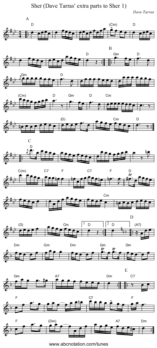 Sher (Dave Tarras' extra parts to Sher 1) - staff notation