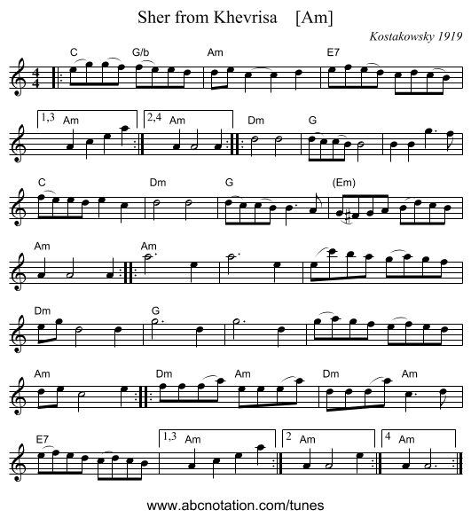 Sher from Khevrisa    [Am] - staff notation