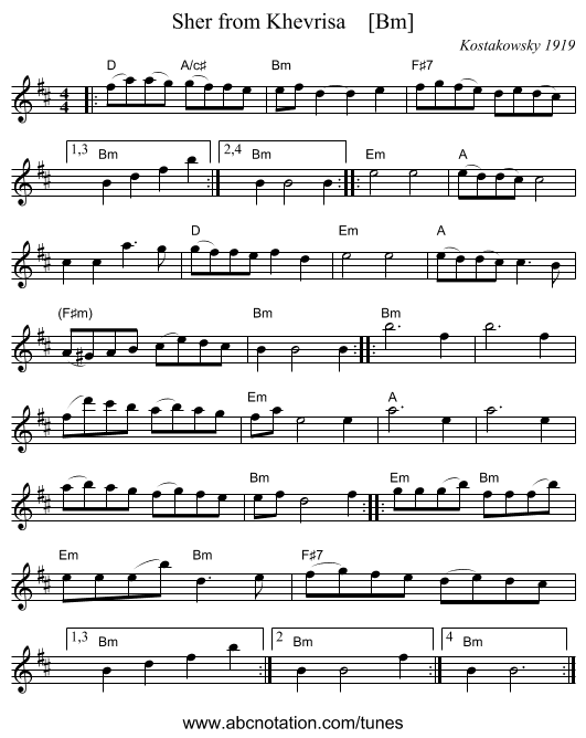 Sher from Khevrisa    [Bm] - staff notation