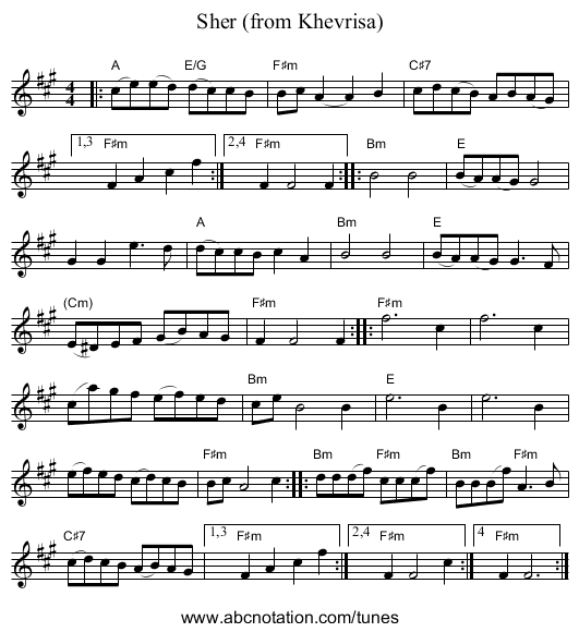 Sher (from Khevrisa) - staff notation