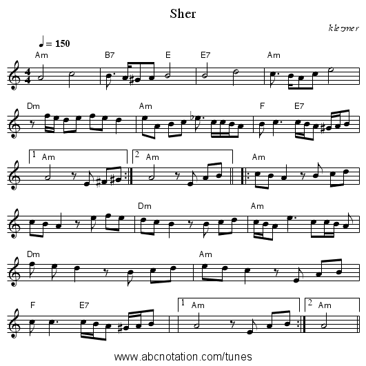 Sher - staff notation